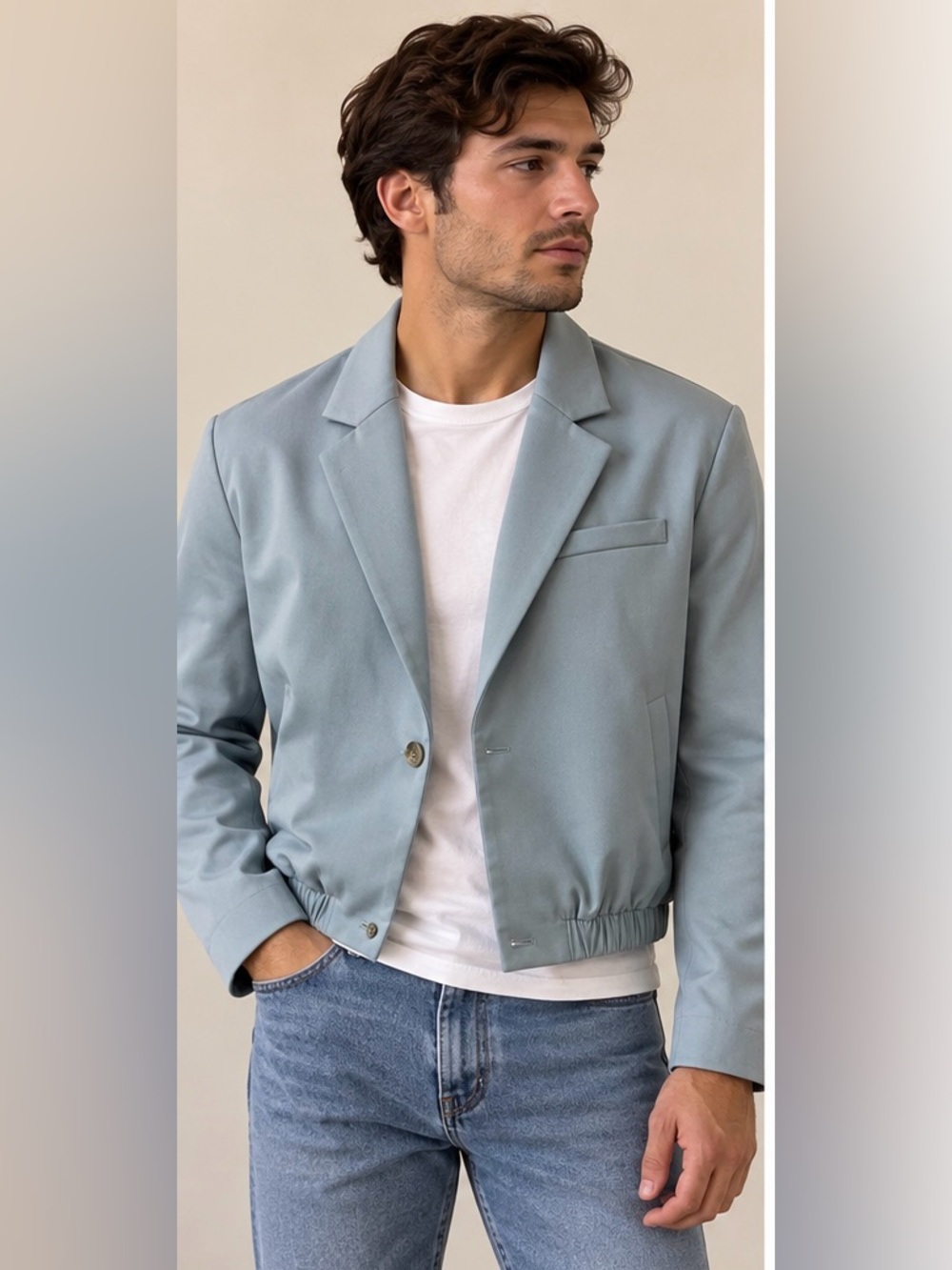 Cropped Blazer in Blue Like New